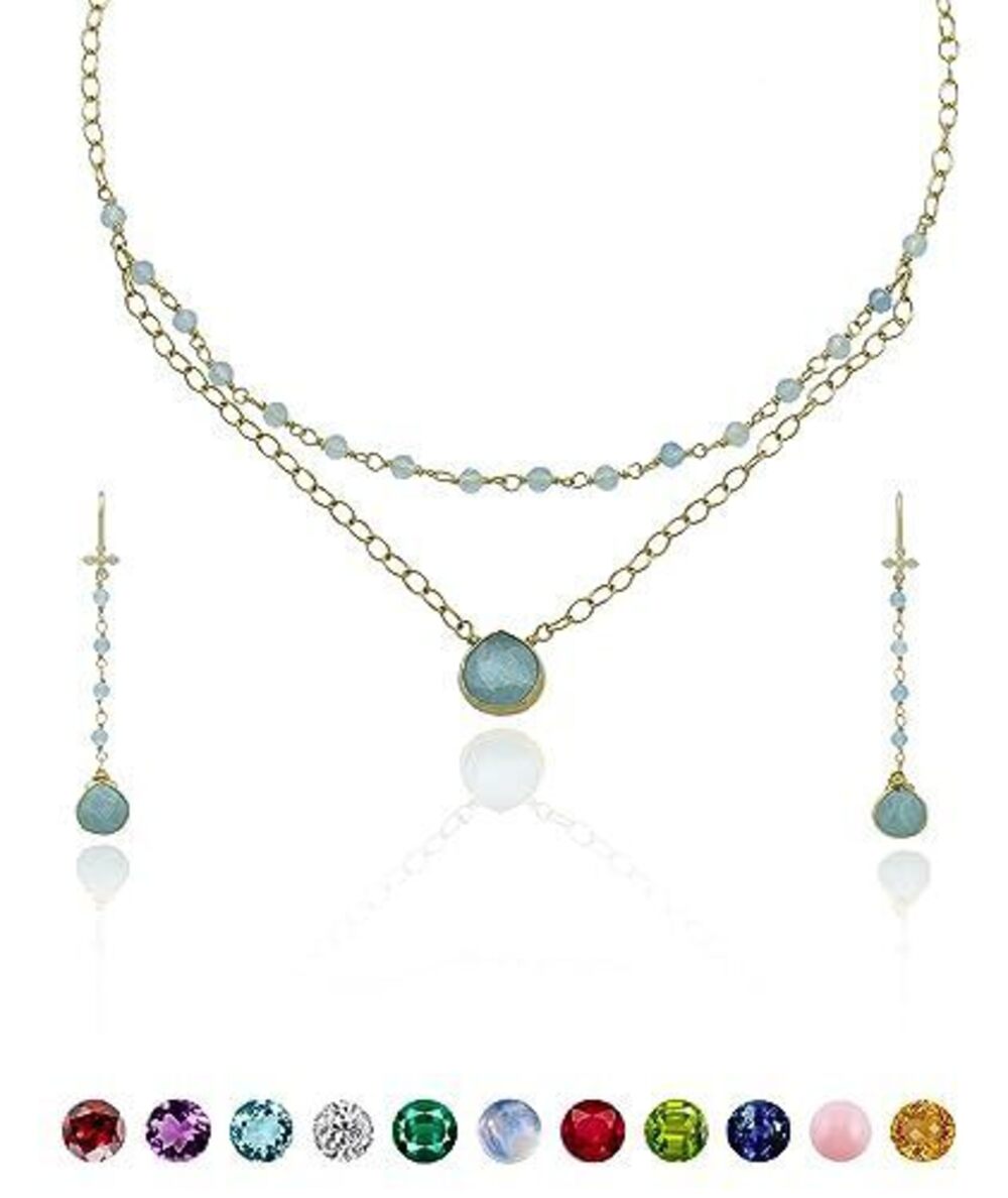 3628 Aquamarine Necklace - Authentic 925 Sterling Silver Necklace 18K Gold